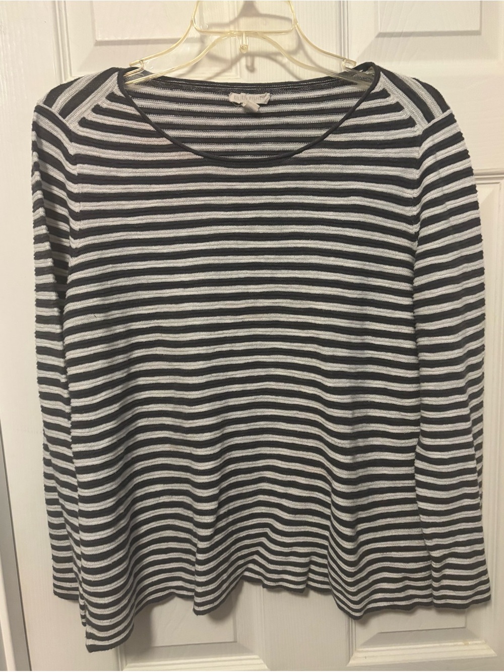 Eileen Fisher Black and White Striped Organic Linen & Cotton Crewneck Sweater